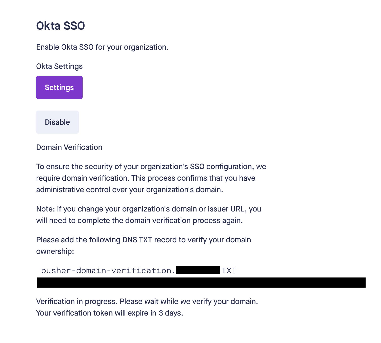 Okta SSO domain verification