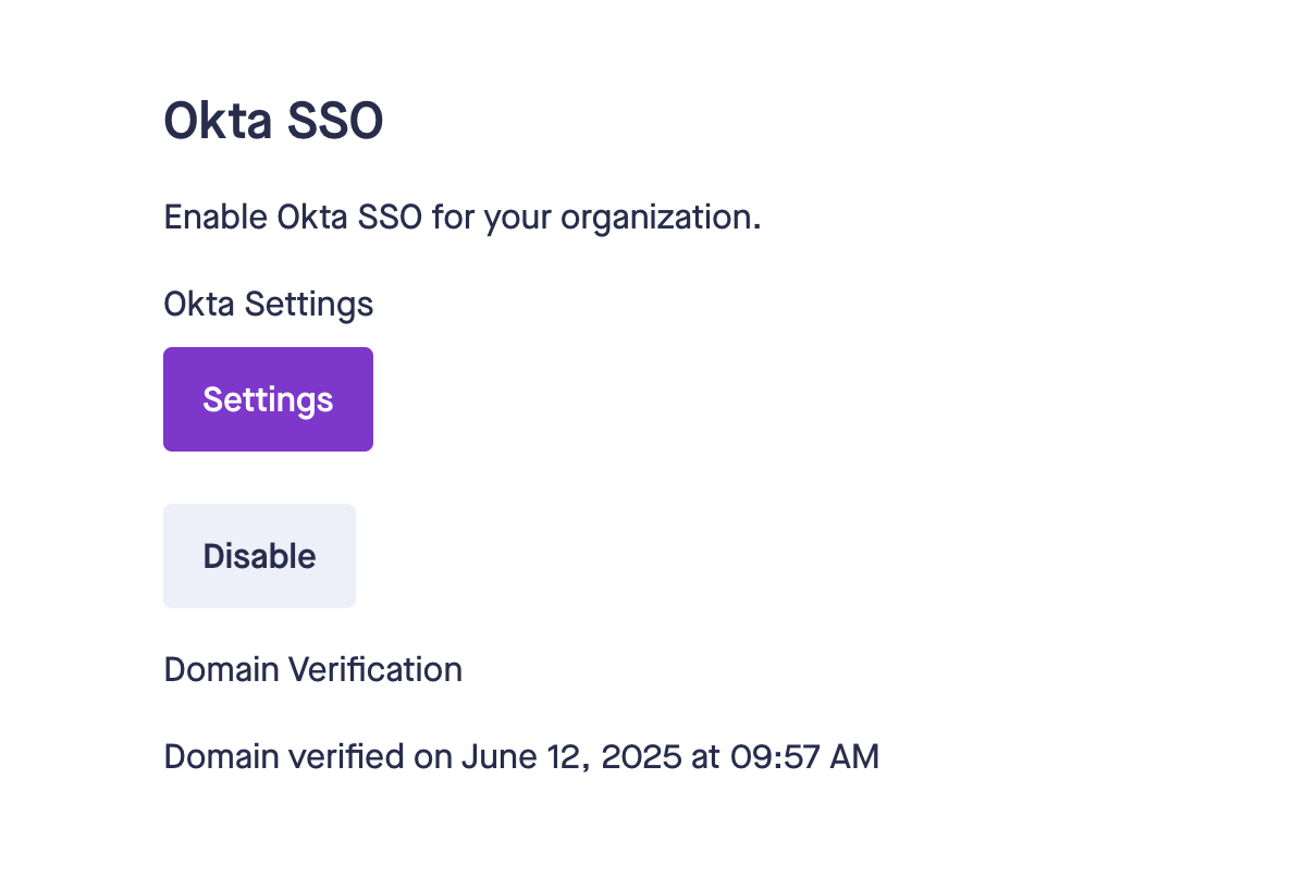 Okta SSO domain verified